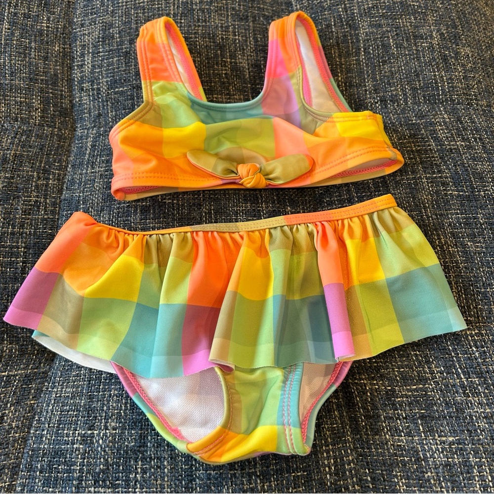 Cat & Jack Toddler 2 Piece Swimsuit Bathing Suit Bikini Checkered Multi-Color
